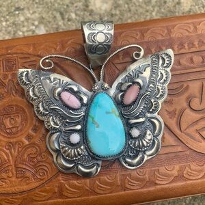Sonoran gold turquoise pendant Navajo sterling silver jewelry butterfly necklace